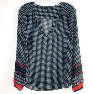 SANCTUARY Boho Print Patterned Semi-Sheer Long Sleeve Blouse Women's Small